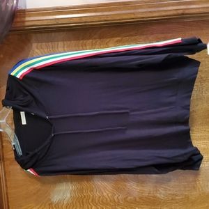 Black hoody with stripes on arms.